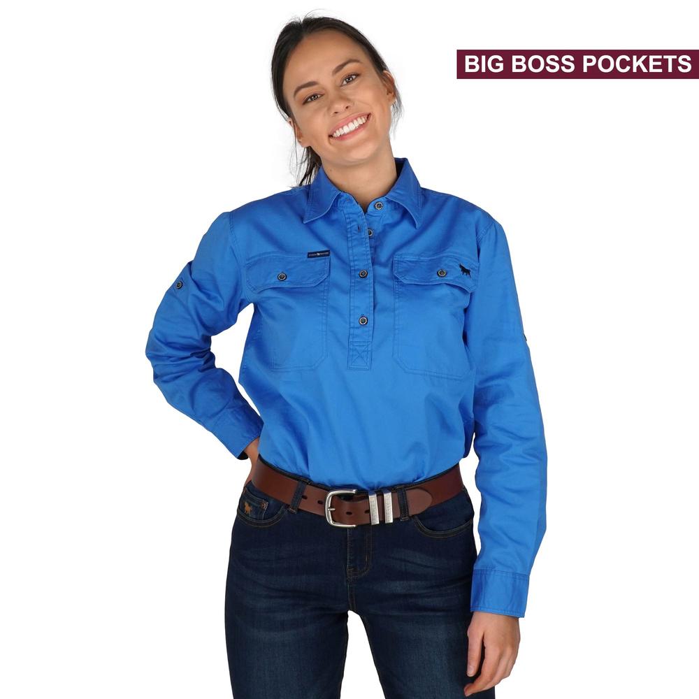 Pentecost River Womens Half Button Work Shirt - Turquoise