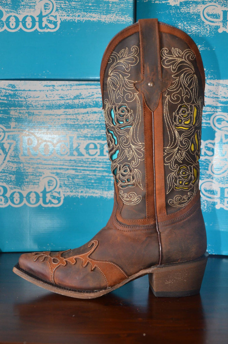 Dusty Rocker Dahlia Snip Toe Brown Boots - DISCONTINUED size 7, 10, 10.5 & 11 ONLY