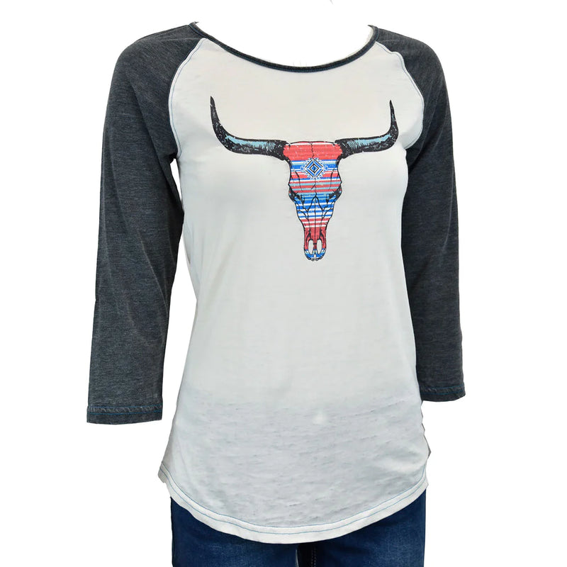 Cowgirl Hardware Womans 3/4 Sleeve Skull Tee