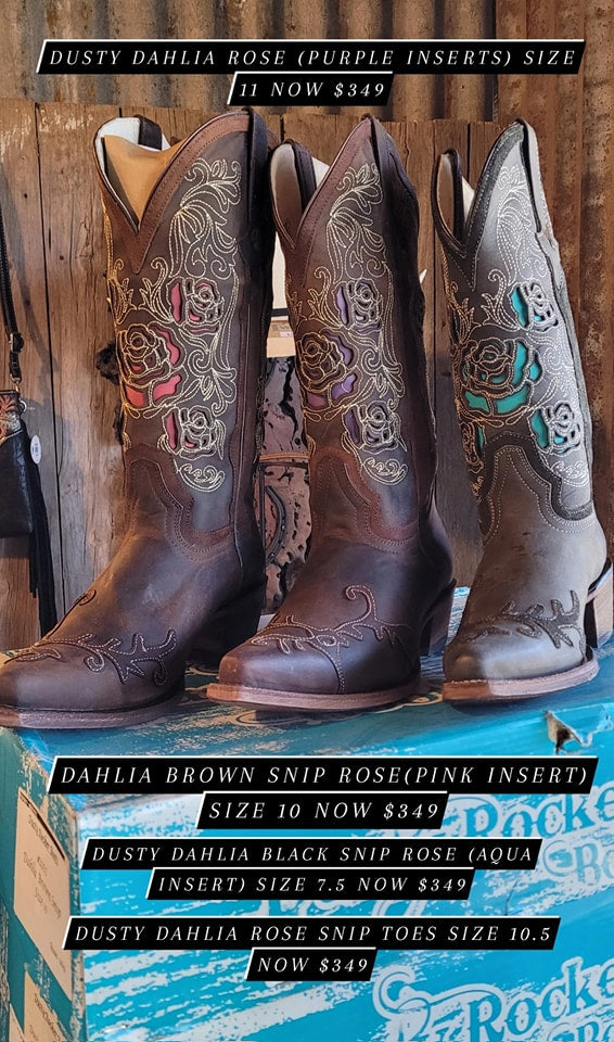 Dusty Rocker Dahlia Snip Toe Brown Boots - DISCONTINUED size 7, 10, 10.5 & 11 ONLY