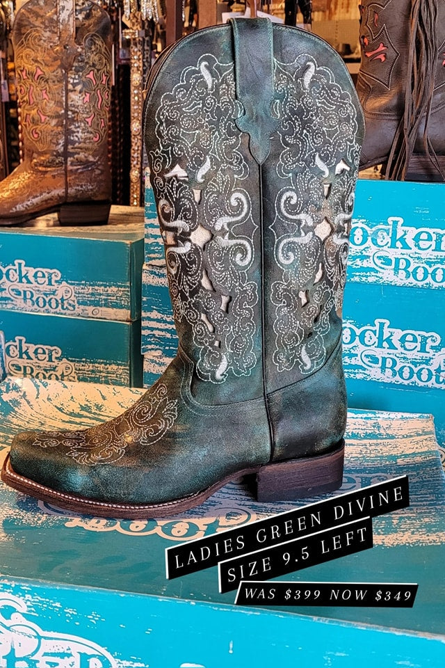 Dusty Rocker Green Divine Boots - DISCONTINUED 9.5 ONLY