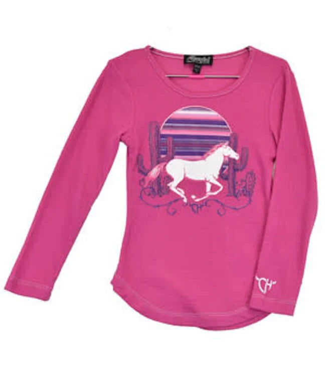 Cowgirl Hardware Girls Pink Long Sleeve Serape Moon Shirt