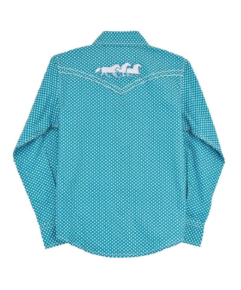 Cowgirl Hardware Girls Turquoise Spotted Western Shirt