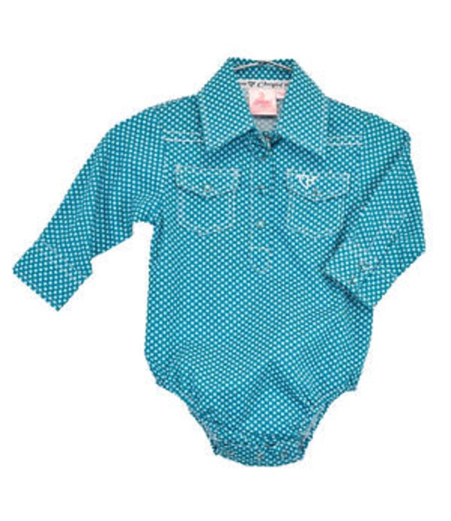 Cowgirl Hardware Infant Girls Turquoise Spotted  Romper