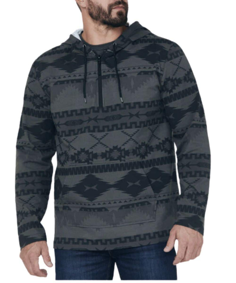 Mens Charcaol Printed Aztec Stretch Knit Pullover Hoodie