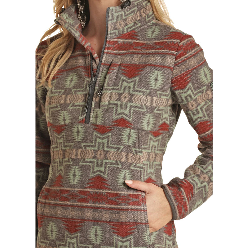 Womens Charcoal Print Aztec Pullover