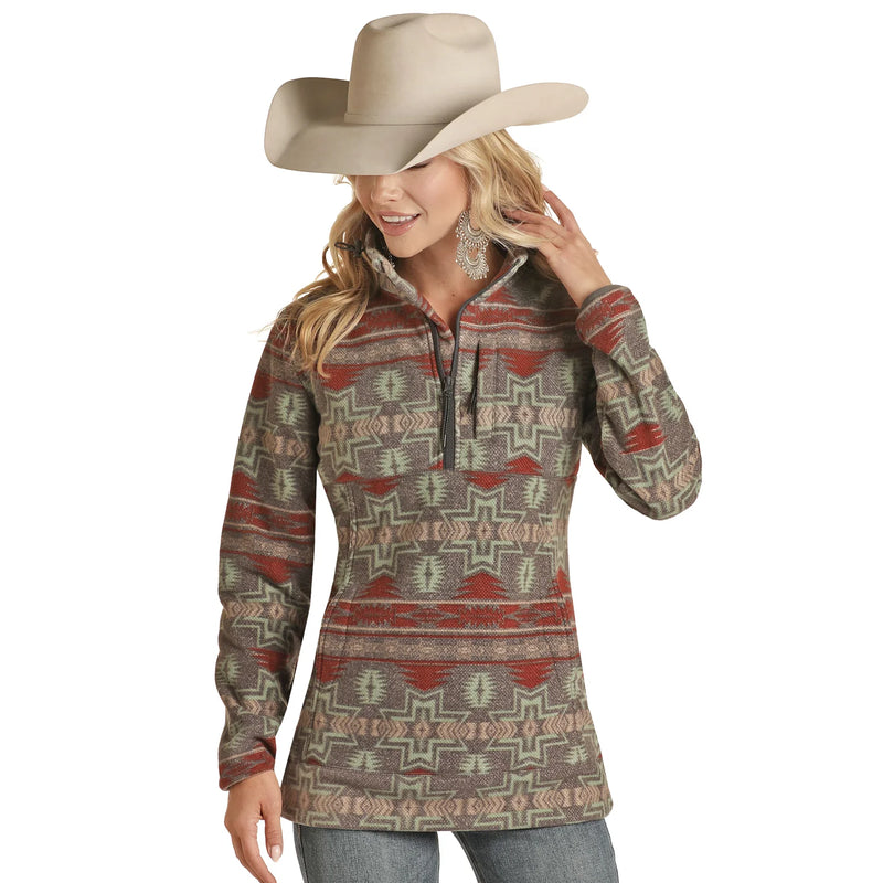 Womens Charcoal Print Aztec Pullover