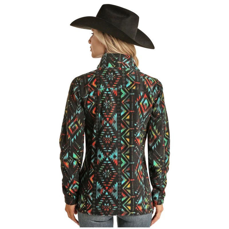 Womens Black Aztec Fleece Jacket