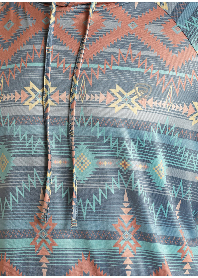 Mens Powder Blue Aztec Print Hooded Shirt