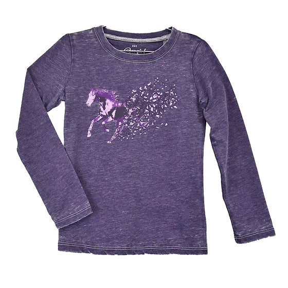 Cowgirl Hardware Girls Purple Long Sleeve Butterfly Horse Shirt