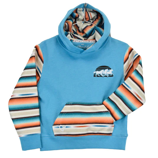 Womens Turquoise Serape Sunset Horse Hoodie