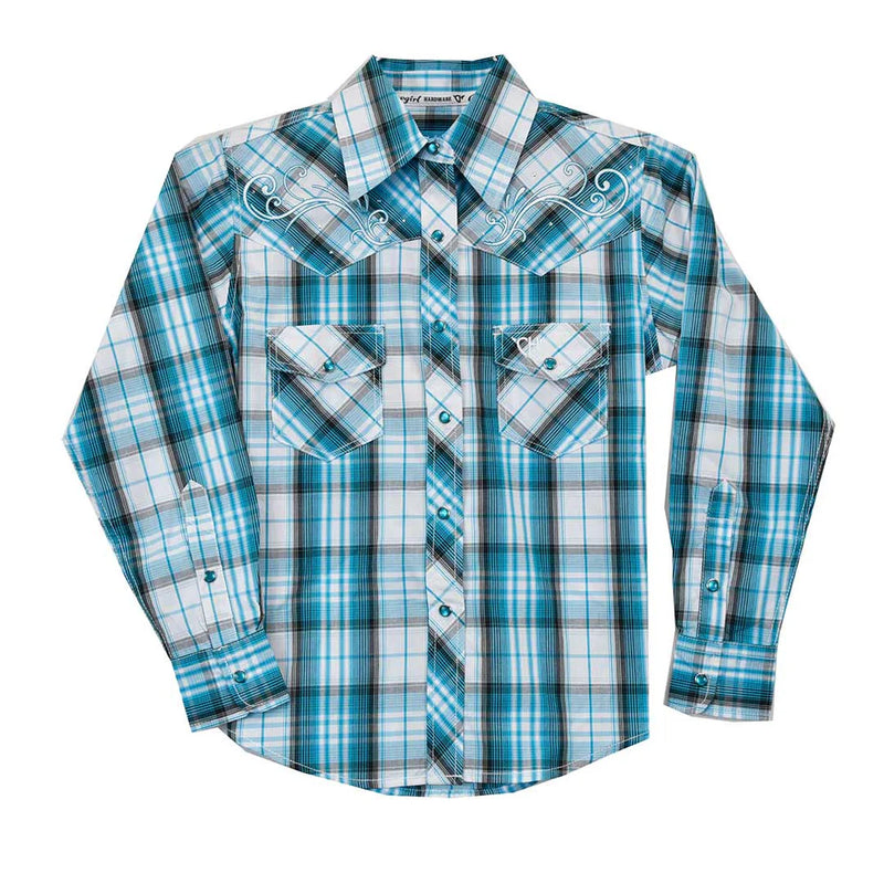 Cowgirl Hardware Girls Blue Plaid Western Shirt