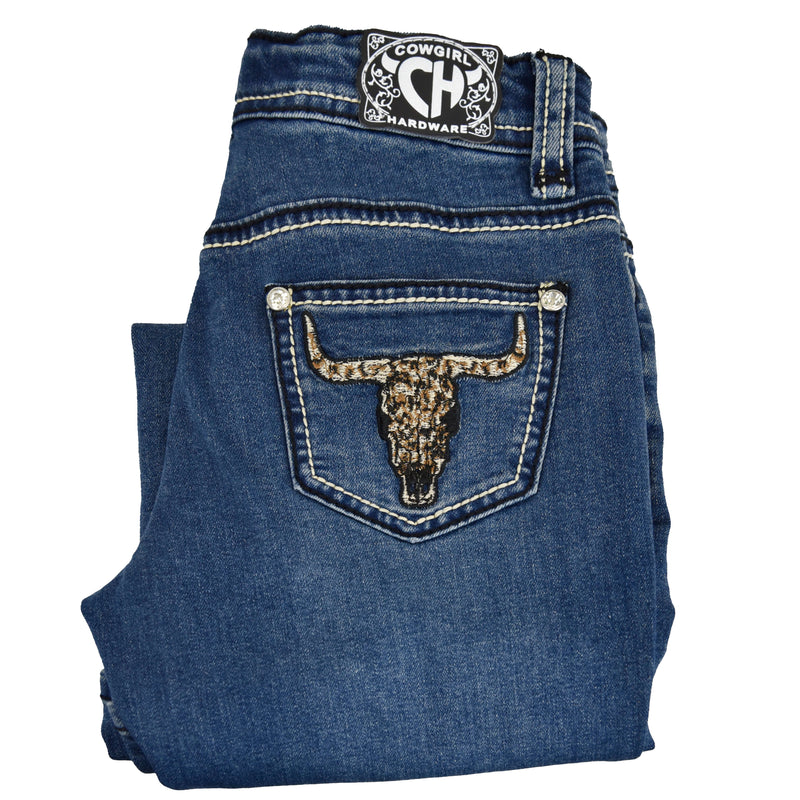 Cowgirl Hardware Girls Leopard Skull Jeans