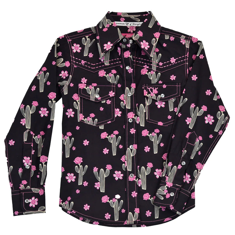 Cowgirl Hardware Girls Black Cactus Rose Shirt