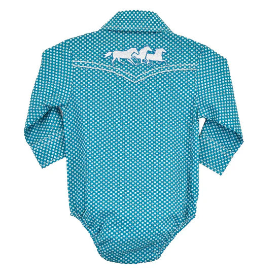 Cowgirl Hardware Infant Girls Turquoise Spotted  Romper