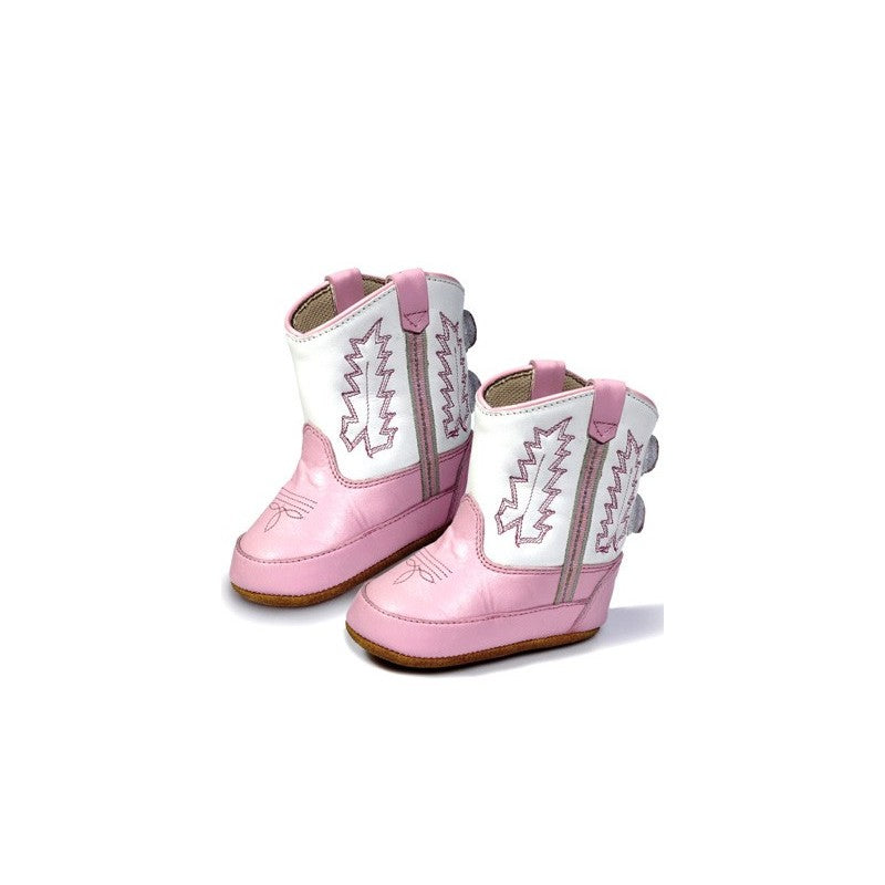 Infant Baby Pink/White Western Boots/Poppets