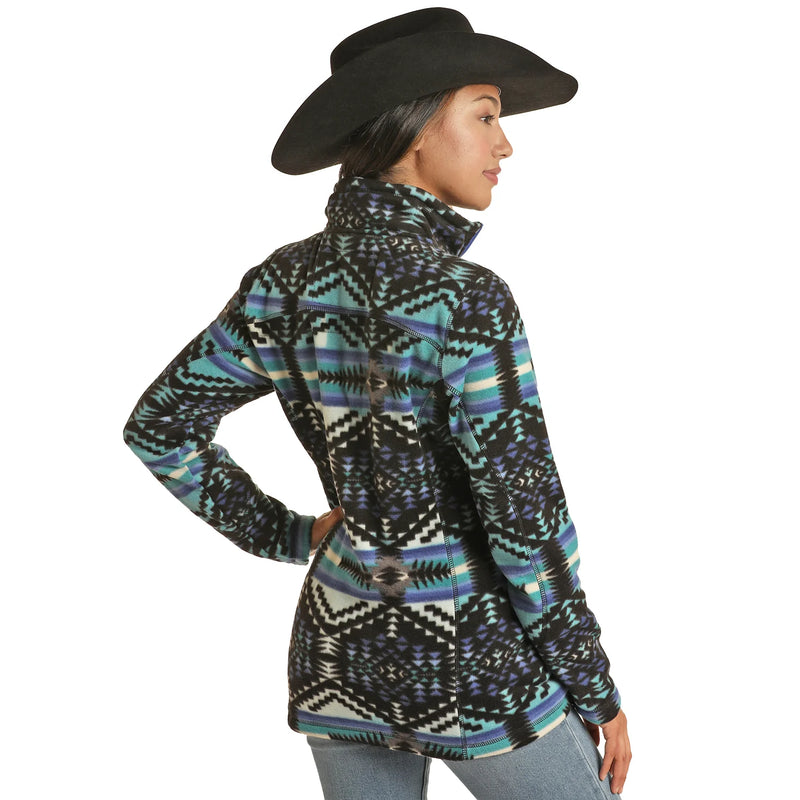 Womens Turquoise Aztec Fleece Jacket