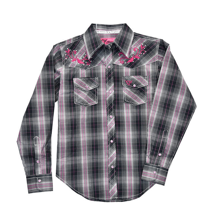 Cowgirl Hardware Girls Blac/Pink Plaid Western Shirt – Claytons Western ...