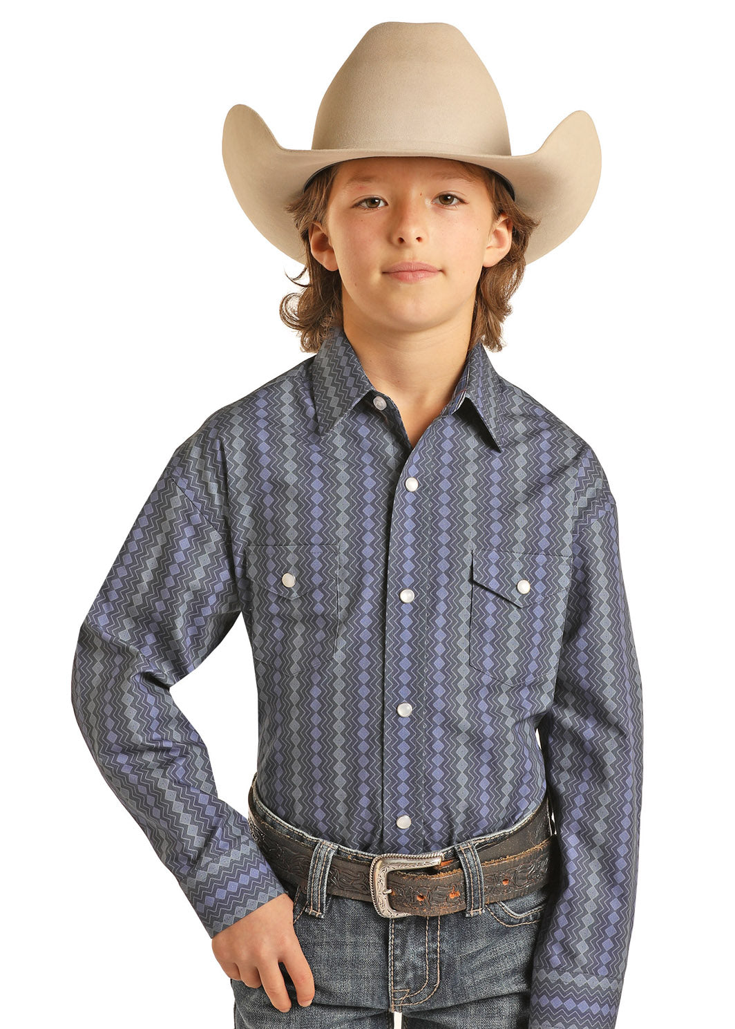 Boys Navy Print Snap Button Western Shirt – Claytons Western & Outdoors